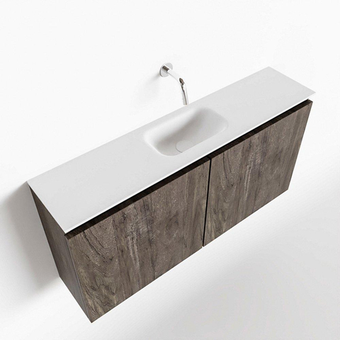 MONDIAZ TURE Toiletmeubel 100x23x50cm met 0 kraangaten 2 deuren dark brown mat Wastafel Eden midden Solid Surface Wit SW475193
