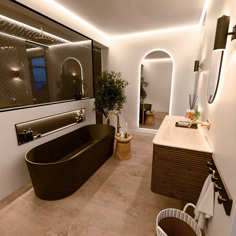 Mondiaz CIRO-DLUX Ensemble de meubles de salle de bains - 130x45x50cm - Plan vasque solid surface Meli - 1 lavabo à droite - sans trous de robinet - 4 tiroirs - Dusk SW1533158