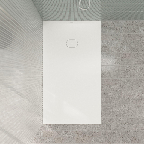 Villeroy & Boch Ecora douchebak - 160x90x4.5cm - afvoer korte zijde - stone white (wit) SW1559013