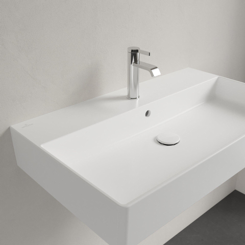 Villeroy & Boch memento 2.0 wastafel - voor handdoekhouders - 80x47cm - met overloop - 1 kraangat CeramicPlus - Stone White (mat wit) SW336052