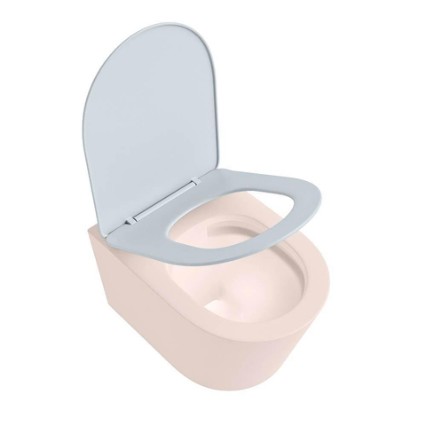 Mondiaz LAVIE hangtoilet – spoelrandloos – 36 x 53 cm – met softclose zitting – Rosee (roze), zitting Clay (lichtblauw/grijs) SW1208591