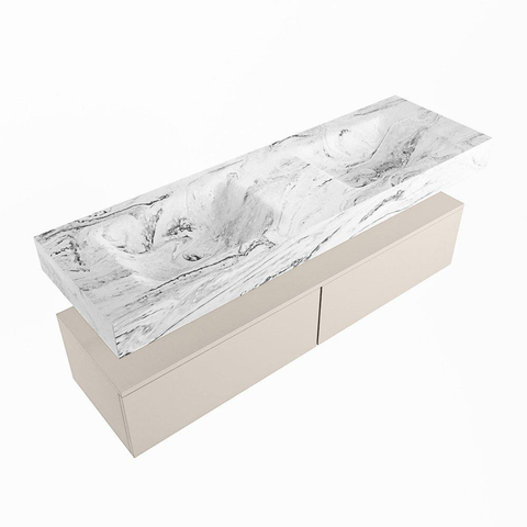 MONDIAZ ALAN - DLUX Ensemble meuble de salle de bains - 150cm - sous-meuble - Linen - 2 tiroirs - lavabo suspendu - 2 vasques - 0 trous de robinet - Glace SW806044