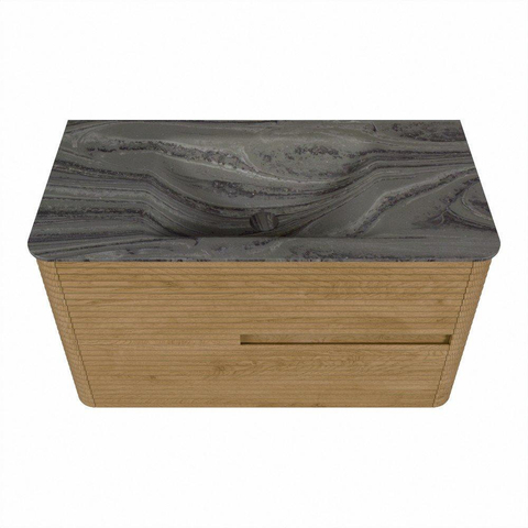 Mondiaz CIRO-DLUX Meuble de salle de bains - 90x45x50cm - Plan vasque solid surface Sombra - 1 vasque au milieu - sans trous de robinet - 2 tiroirs - Chêne SW1531330