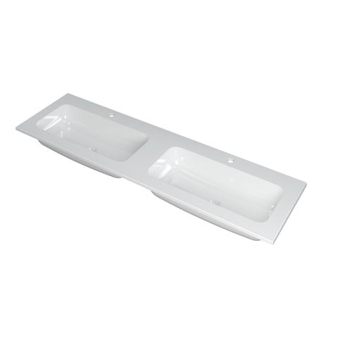 INK Faktor wastafel - 160x45x1.5cm - 2 wasbakken - 2 kraangaten - polystone wit glans SW207301
