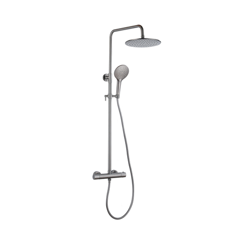 Fortifura Calvi Ensemble de douche pluie - thermostatique - douche principale de 30 cm - flexible lisse - douchette ronde - Gunmetal PVD brossé SW1204435
