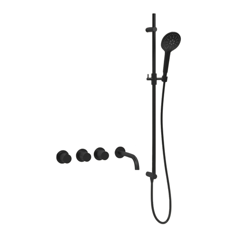 Fortifura Nebbio Badcombinatie-set - thermostaatkraan - glijstang - geïntegreerde wandaansluitbocht - gladde doucheslang - ronde handdouche - uitloop - mat zwart SW1238001