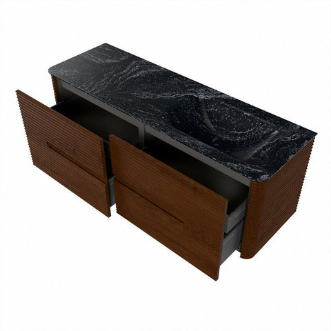Mondiaz CIRO-DLUX Meuble de salle de bains - 140x45x50cm - Vasque en solid surface Lava - 1 lavabo à droite - sans trous de robinet - 4 tiroirs - Ruby SW1531600