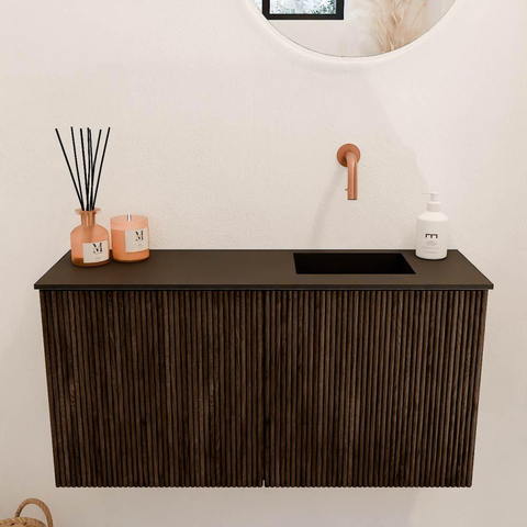 Mondiaz JOYA 80cm meuble de salle de bains - couleur Walnut - Vasque FAYE position Droite Sans trou de robinet couleur Urban SW1421340