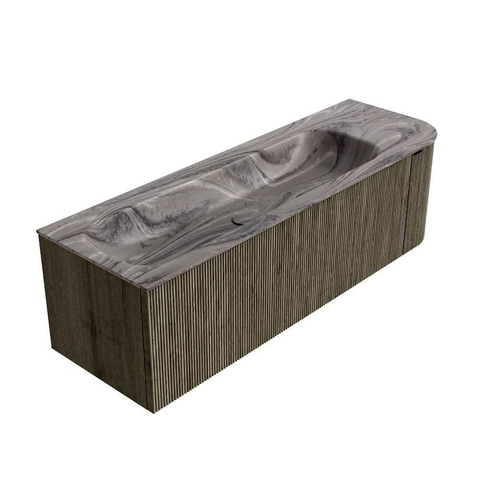 MONDIAZ KURVE-DLUX meuble de salle de bains 145cm arrondi Droit couleur Shadow avec 1 tiroir et 1 porte. Lavabo BIG LARGE Gauche 2 trous de robinet Sombra. SW1433786