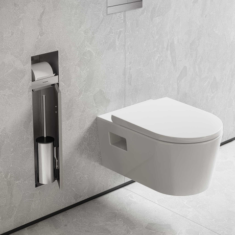 Hansgrohe XtraStoris Rock Porte-brosse WC - porte-rouleau - porte carrelable - brushed stainless steel SW1590310