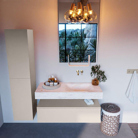 Mondiaz ALAN-DLUX Ensemble de meuble - 110cm - meuble Linen mat - 1 tiroir - Lavabo Cloud Ostra suspendu - vasque droite - 0 trous de robinet SW807464