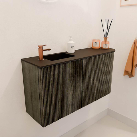 Mondiaz JOYA 81.6cm meuble de salle de bains - arrondi droit couleur Shadow - Vasque FAYE position Gauche 1 trou de robinet couleur Urban. SW1421533