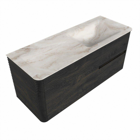 Mondiaz CIRO-DLUX Badkamermeubelset - 120x45x50cm - Solid surface wastafel Frappe - 1 wasbak Rechts - zonder kraangaten - 2 lades - Shadow SW1533797