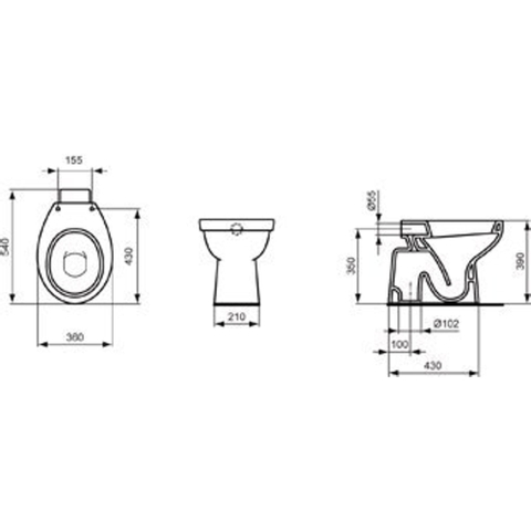 Ideal Standard Eurovit Cuvette H39xL36xP54cm À fond creux Céramique Blanc SW118056
