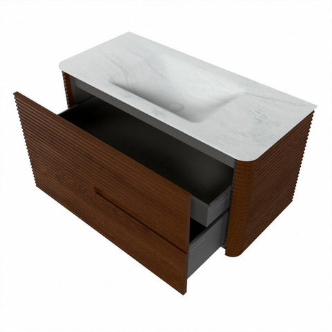 Mondiaz CIRO-DLUX Ensemble de meubles de salle de bains - 100x45x50cm - Plan-vasque solid surface Opalo - 1 vasque au milieu - 1 trou de robinet - 2 tiroirs - Ruby SW1531545