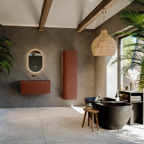 Mondiaz KURVE-DLUX Ensemble de meuble de salle de bains - 90x46x40cm - 1 tiroir - lavabo solid surface - central - sans trou de robinet - Ruby SW1416032