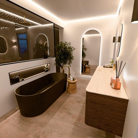 Mondiaz CIRO-DLUX Badkamermeubelset - 180x45x50cm - Solid surface wastafel Meli - 1 wasbak Links - 1 kraangat - 4 lades - Dusk SW1533202
