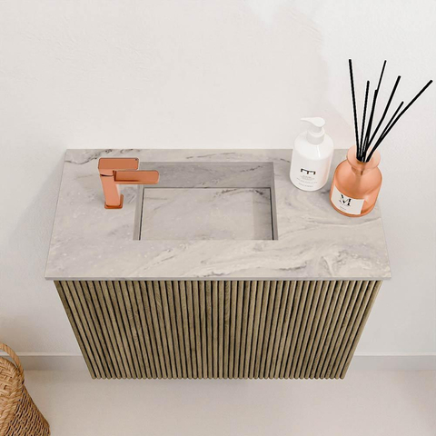 Mondiaz JOYA-DLUX 50cm toiletmeubel - kleur Dusk - Wastafel FAYE positie Links 1 kraangat kleur Glace. SW1426220