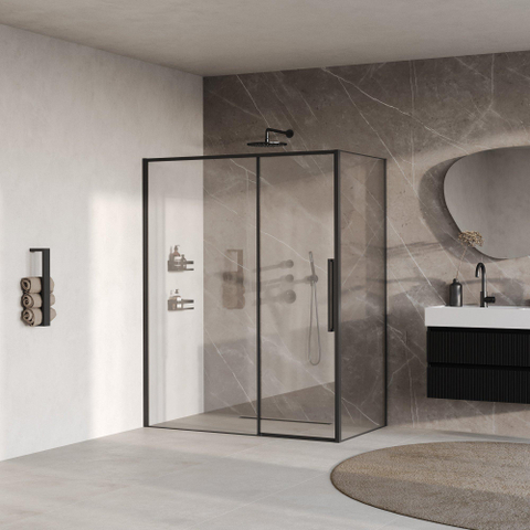 BRAUER Galactic Douchecabine - 160x90x200cm - met schuifdeur - helder glas - omkeerbaar - incl. glascoating - mat zwart SW1580890
