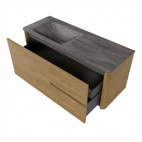 Mondiaz CIRO-DLUX Ensemble de meubles de salle de bains - 120x45x50cm - plan vasque Solid surface Oza - 1 lavabo à gauche - sans trous de robinet - 2 tiroirs - Chêne SW1533786