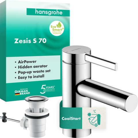 Hansgrohe Zesis s Wastafelmengkraan - 14cm - eengreeps - coolstart - trekwaste - chroom SW1388772