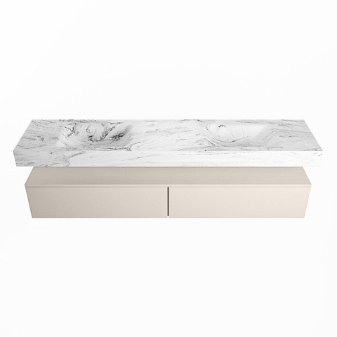 Mondiaz ALAN-DLUX Ensemble de meuble - 200cm - meuble Linen mat - 2 tiroirs - Lavabo Cloud Glace suspendu - vasque Gauche et droite - 0 trous de robinet SW805843
