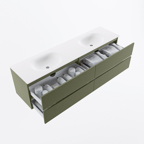 Mondiaz VICA Ensemble meuble de salle de bains - 180cm - army - 4 tiroirs - Lavabo MOON - double sans trou de robinet - couleur talc - Version XL 60cm de hauteur SW1189303