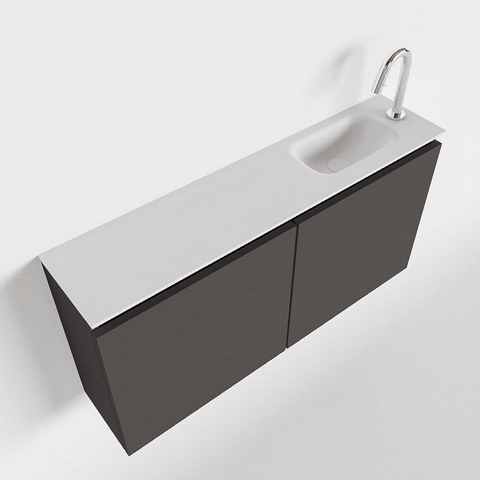 MONDIAZ TURE Toiletmeubel 100x23x50cm met 1 kraangaten 2 deuren dark grey mat Wastafel Eden rechts Solid Surface Wit SW474961