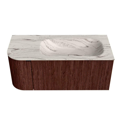 MONDIAZ KURVE-DLUX Meuble de salle de bains 105cm courbe gauche couleur Ruby avec 1 tiroir et 1 porte. Lavabo BIG SMALL droite 1 trou de robinet Nata. SW1432527