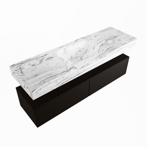 Mondiaz ALAN-DLUX Ensemble de meuble - 150cm - meuble Urban mat - 2 tiroirs - Lavabo Cloud Glace suspendu - vasque Centre - 1 trou de robinet SW805680