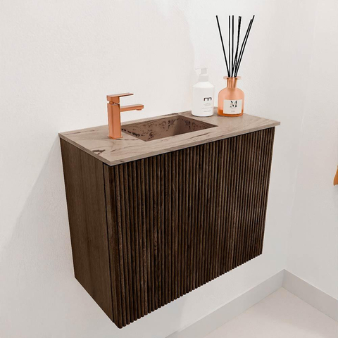 Mondiaz JOYA-DLUX Meuble de salle de bains 50cm - couleur Walnut - Vasque FAYE position Gauche 1 trou de robinet couleur Arena. SW1424321