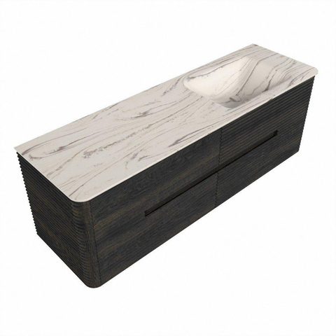 Mondiaz CIRO-DLUX Badkamermeubelset - 150x45x50cm - Solid surface wastafel Nata - 1 wasbak Rechts - zonder kraangaten - 4 lades - Shadow SW1533809