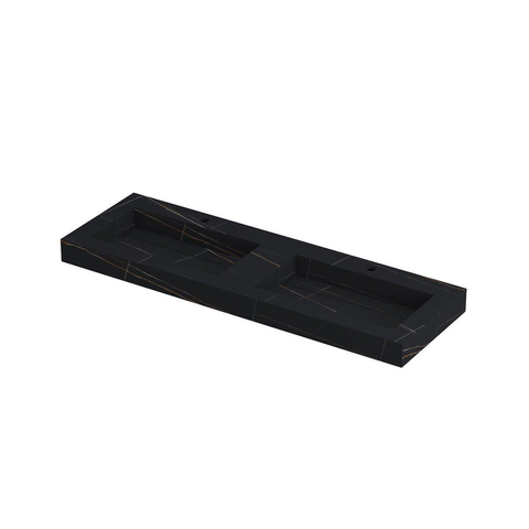 INK Pitch lavabo - 140x45x9cm - 2 vasques - 2 trous de robinet - bonde céramique Lauren noir mat SW693501