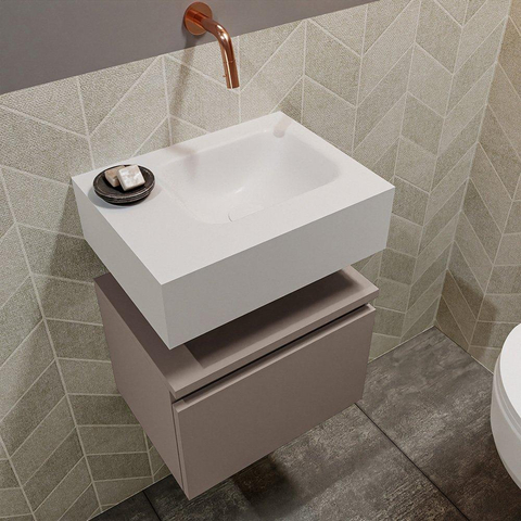 MONDIAZ ANDOR Toiletmeubel 40x30x30cm met 0 kraangaten 1 lades smoke mat Wastafel Lex rechts Solid Surface Wit SW474011