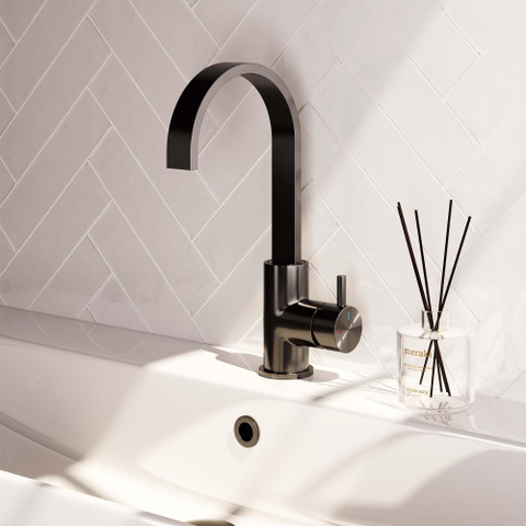 Brauer Gunmetal Edition Ensemble de robinet mélangeur à poser - haut - pivotant - bec plat - modèle b - PVD - gunmetal brossé SW715828
