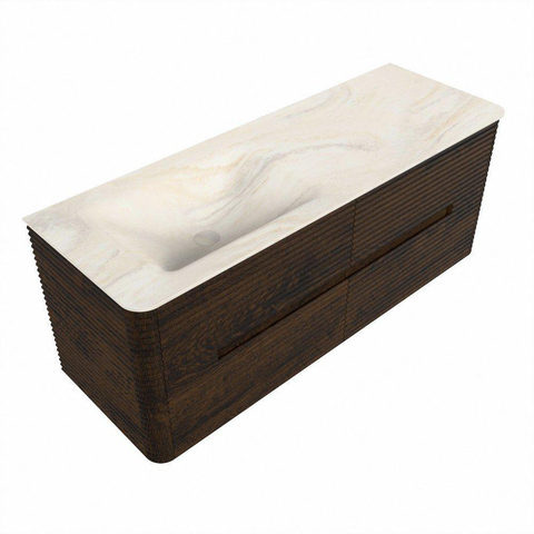 Mondiaz CIRO-DLUX Badkamermeubelset - 130x45x50cm - Solid surface wastafel Ostra - 1 wasbak Links - 1 kraangat - 4 lades - Walnut SW1530350