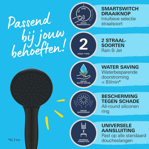 Grohe Vitalio Start QuickFix Handdouche - diameter 11cm - 2 straalsoorten - 7.4l/min - matte black (mat zwart) SW1126261