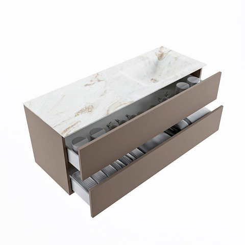 MONDIAZ VICA-DLUX Badkamermeubelset - 130cm - onderkast smoke- 2 lades - inbouw wastafel cloud rechts - 1 kraangat - 60cm hoge versie - frape SW1088911