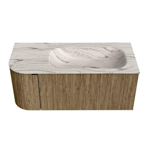 MONDIAZ KURVE-DLUX Meuble de salle de bains 105cm arrondi gauche couleur Dusk avec 1 tiroir et 1 porte. Lavabo BIG SMALL droit 1 trou de robinet Nata. SW1432376