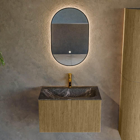 Mondiaz KURVE-DLUX Ensemble de meuble de salle de bains - 70x46x40cm - 1 tiroir - lavabo solid surface - centre - 1 trou de robinet - Dusk SW1415245