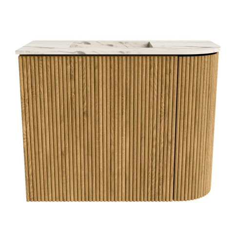 Mondiaz JOYA-DLUX 51.6cm toiletmeubel - ronding rechts kleur Oak - Wastafel FAYE positie Links Zonder kraangat kleur Nata. SW1424066