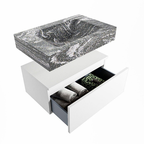 MONDIAZ ALAN - DLUX Badkamermeubelset - 70cm - onderkast - Talc - 1 lade - vrijhangende wastafel - wasbak midden - 0 kraangaten - Lava SW807838