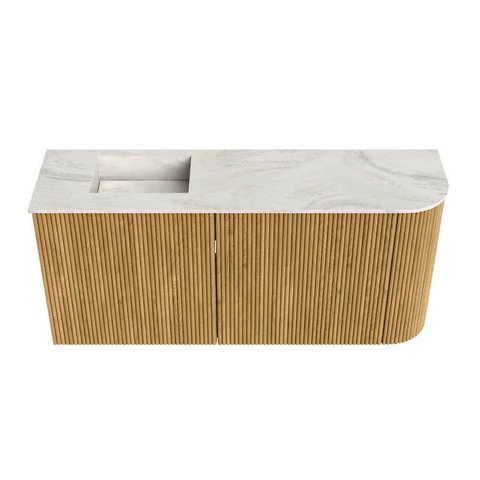 Mondiaz JOYA-DLUX 91.6cm toiletmeubel - ronding rechts kleur Oak - Wastafel FAYE positie Links Zonder kraangat kleur Ostra. SW1422268