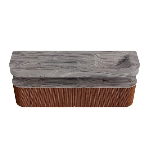 MONDIAZ THOR-DLUX Meuble de salle de bains - 180cm - arrondi gauche + droite - couleur Ruby - 2 tiroirs - 2 portes - Vasque suspendue CLOUD droite sans trou de robinet - couleur Sombra SW1466342