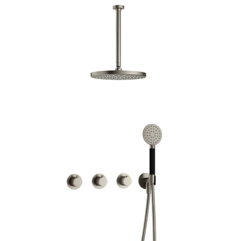 Hotbath Cobber IBS70 Regendoucheset - inbouw - 30cm plafondarm - 30cm ronde hoofddouche - 3 standen handdouche - geborsteld nikkel (RVS) SW678000