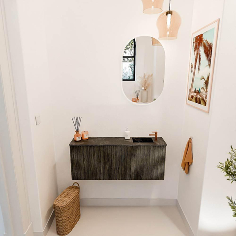 Mondiaz JOYA-DLUX Meuble de salle de bains 100cm - couleur Shadow - Vasque FAYE position Droite 1 trou de robinet couleur Lava. SW1422843