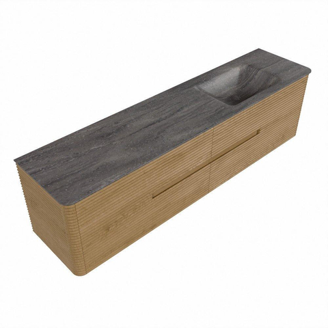 Mondiaz CIRO-DLUX Badkamermeubelset - 190x45x50cm - Solid surface wastafel Oza - 1 wasbak Rechts - zonder kraangaten - 4 lades - Oak SW1531162