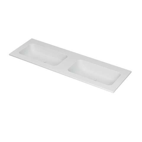 Ink Aspekt wastafel - 140x45x1.5cm - dubbele wasbak - zonder kraangat - mat wit SW439571