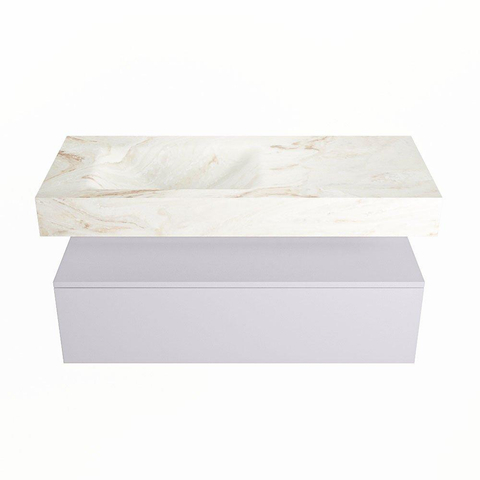 Mondiaz ALAN-DLUX Ensemble de meuble - 110cm - meuble Cale mat - 1 tiroir - Lavabo Cloud Frappe suspendu - vasque Gauche - 0 trous de robinet SW805504
