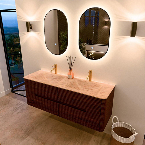 Mondiaz CIRO-DLUX Badkamermeubelset - 140x45x50cm - Solid surface wastafel Saba - 2 wasbak Dubbel - 2 kraangaten - 4 lades - Ruby SW1531916